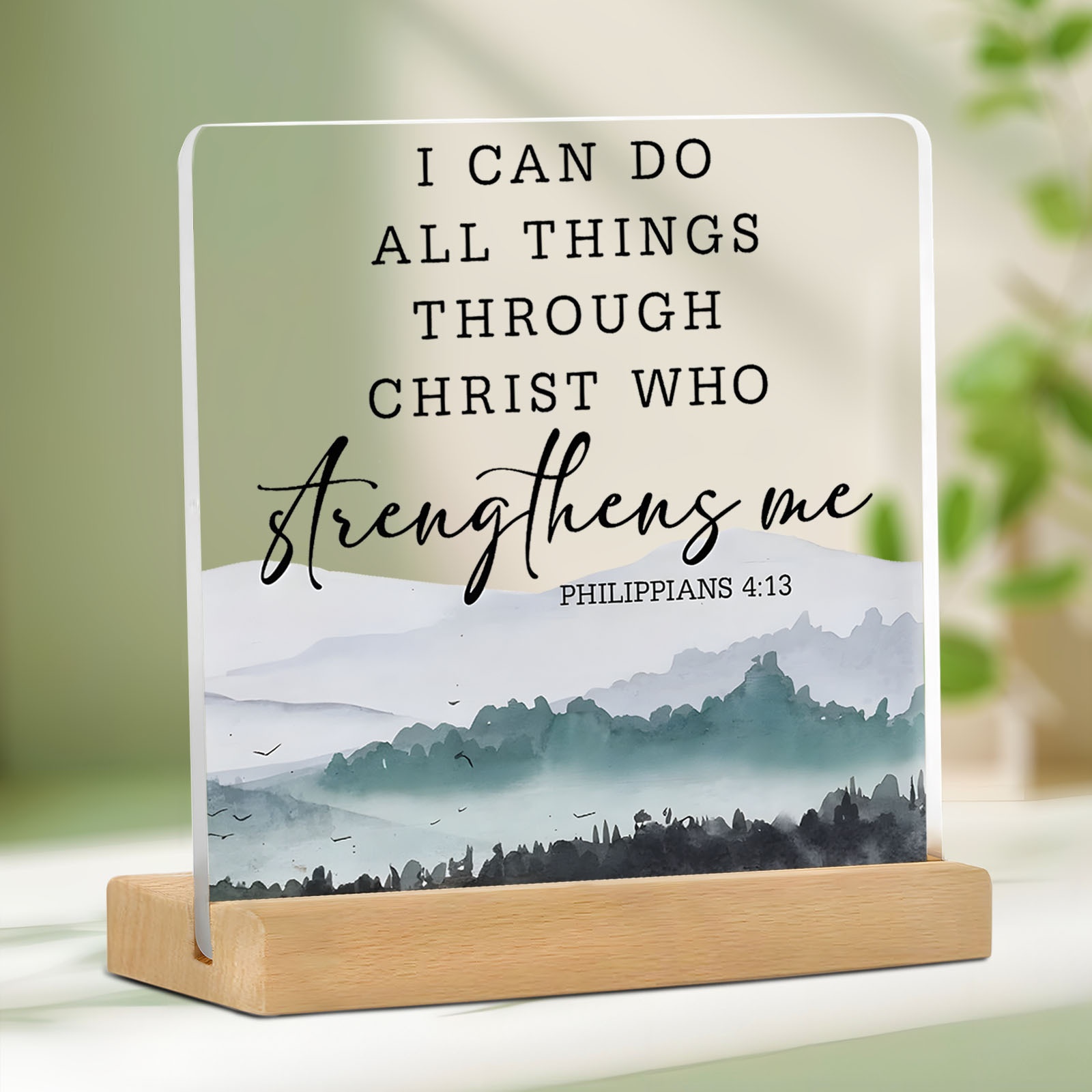 Image of 2d Flat, 1pc Christian Acrylic Sign With Philippians 4:13 Bible Verse - Contemporary Inspirational Decor, Irregular Shape Tabletop Or Wall Art, 2d Flat, Christmas Decor halloween Christmas Decoration