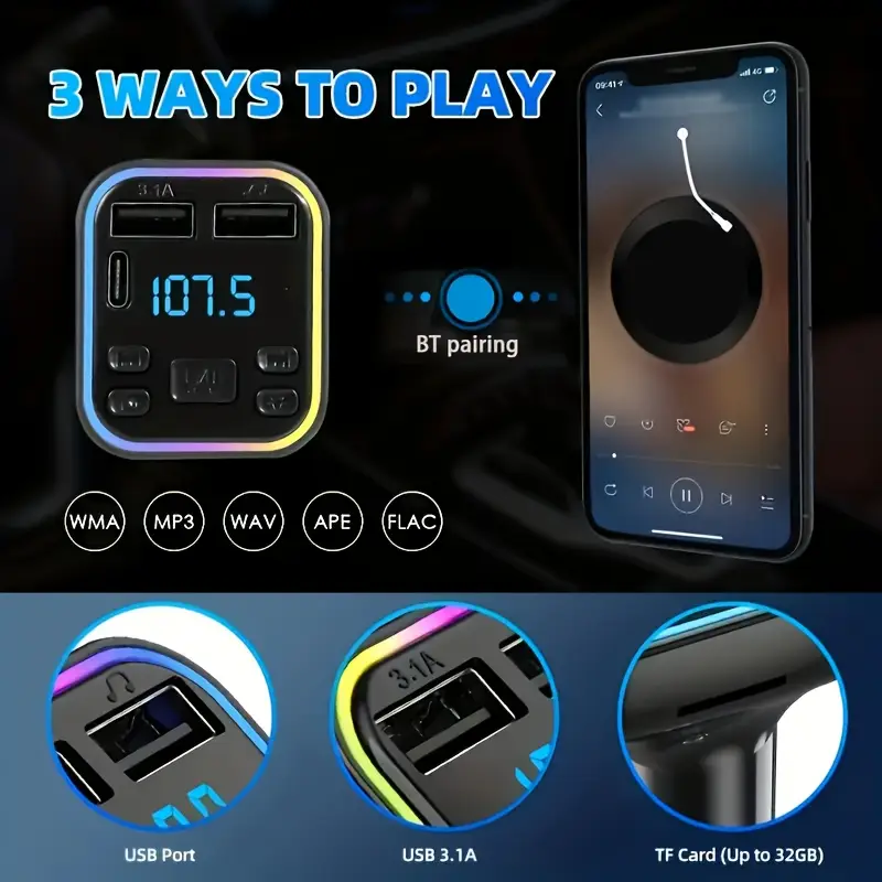 car mp3 player fm transmitter type c usb c fast charging dual usb car charger hands free car kit mp3 player fm details 0