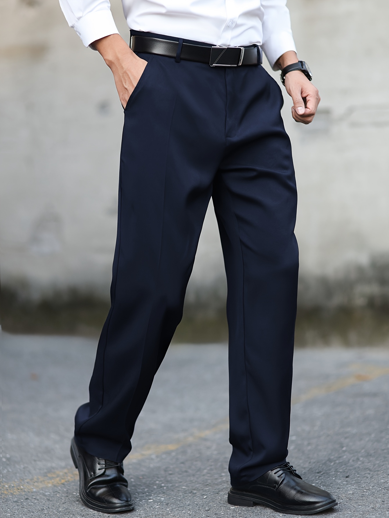 Men's Classic Straight-Leg Suit Pants with Decorative Back Pockets, Polyester, Non-Transparent, Solid Color, All Seasons, Formal Attire|Sophisticated Style|Tailored Fit