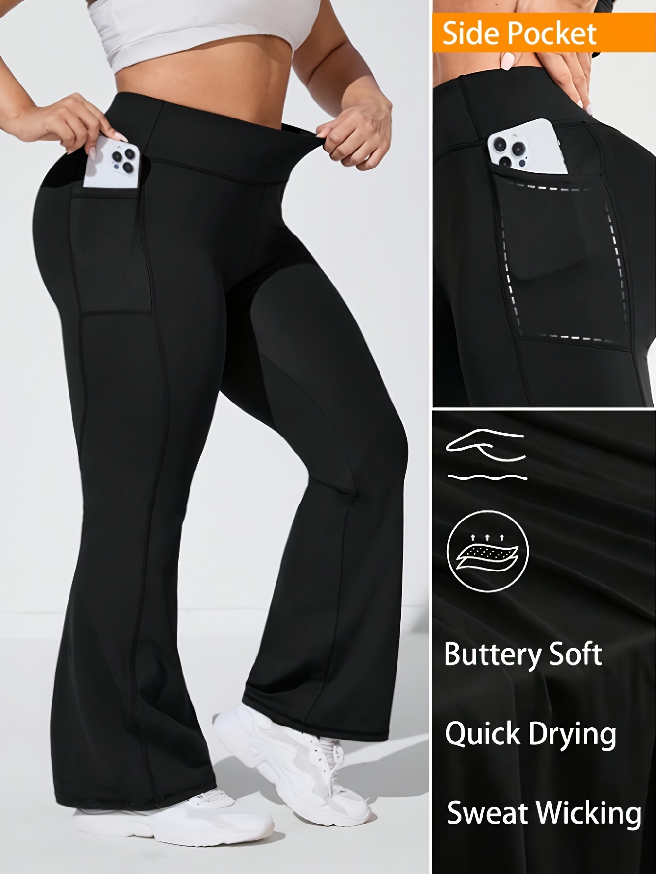 plus size plus size plus size high waisted flare leg pants with side pockets