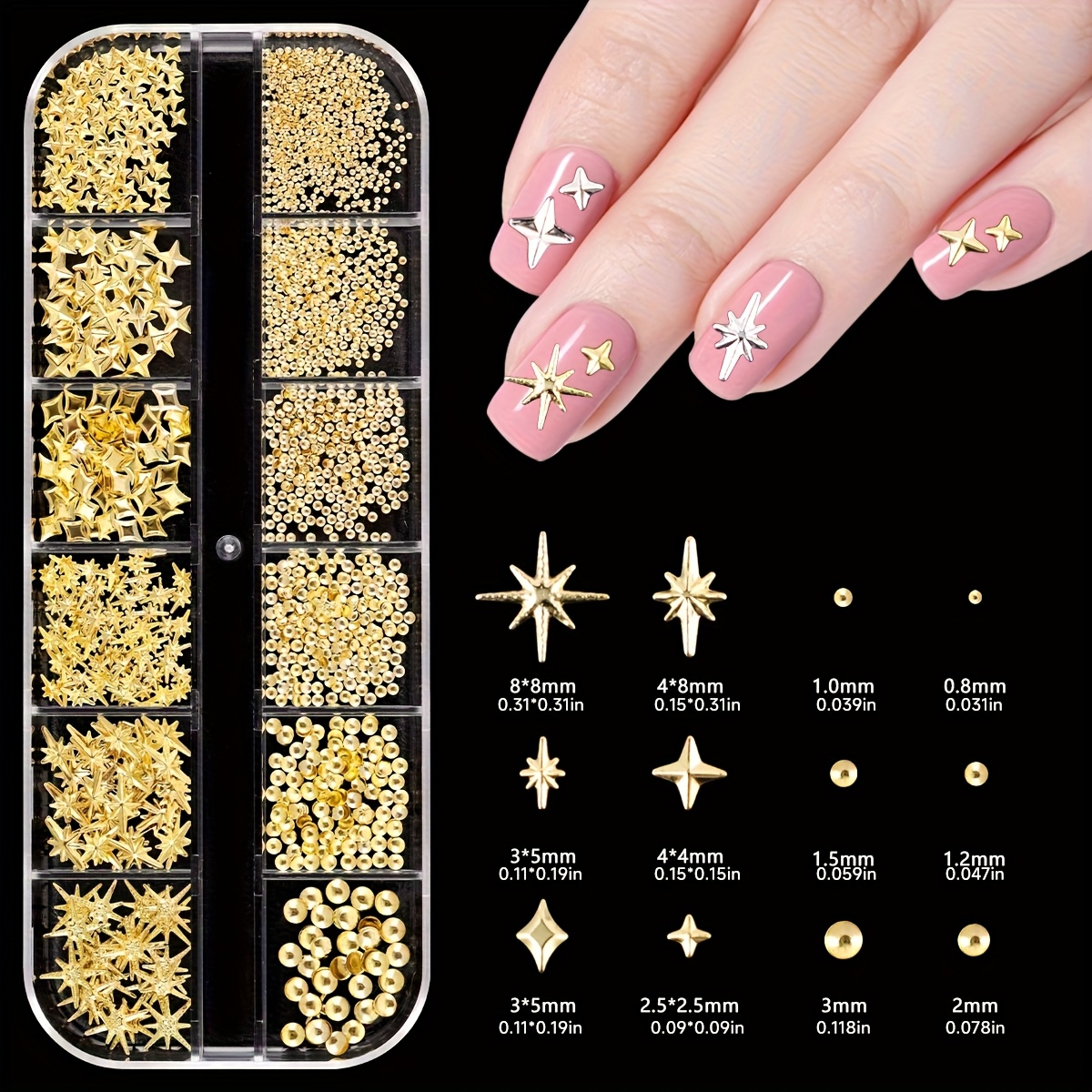 E-shop Neue metallische Nagelsticker mit silbernen und goldenen Sternenmuster-Designs mit Stern- und Punktverzierungen