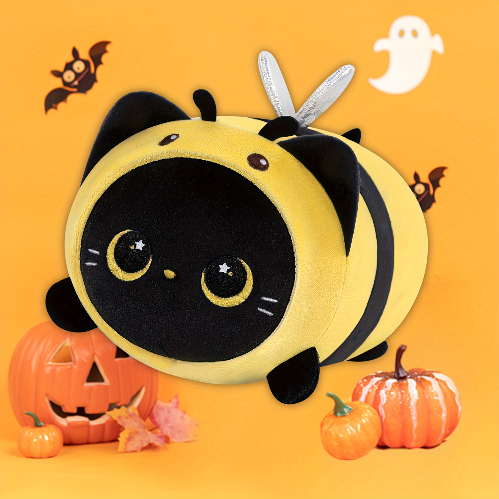 

Mewaii Cute Black Cat Bee Plush Pillow, 7inch Cat Honeybee Stuffed Toy, Kitten Plushies With Honeybee Outfit Costume, Soft Squishy Gifts