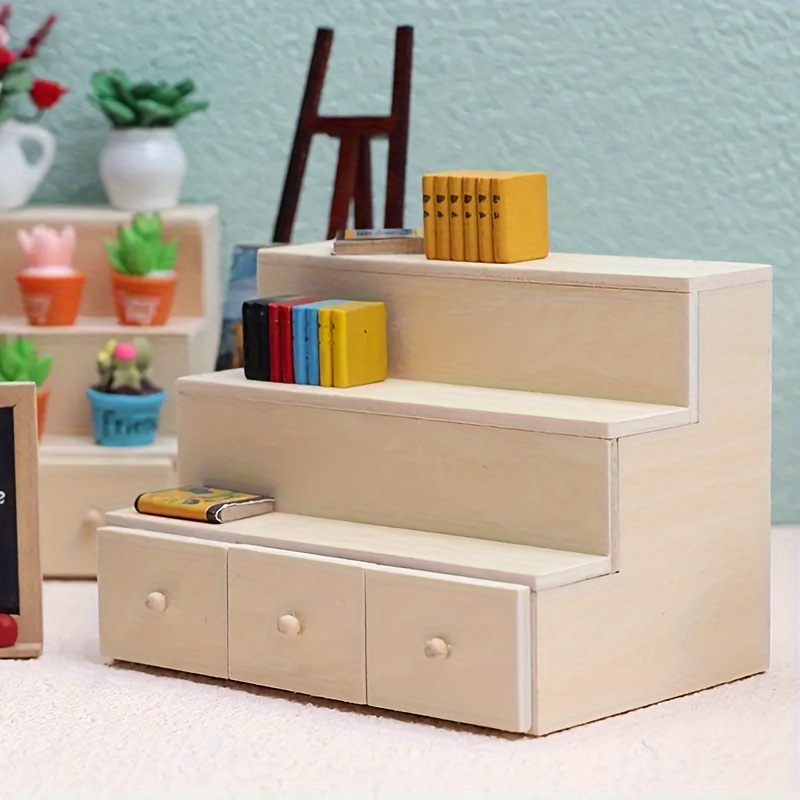 

1pc, Dollhouse -layer Storage Rack Mini Storage Table, Flower Stand Display Cabinet Furniture Micro Scene, Storage Rack With Drawer, Toy, Wooden Cabinet Mini Furniture Model