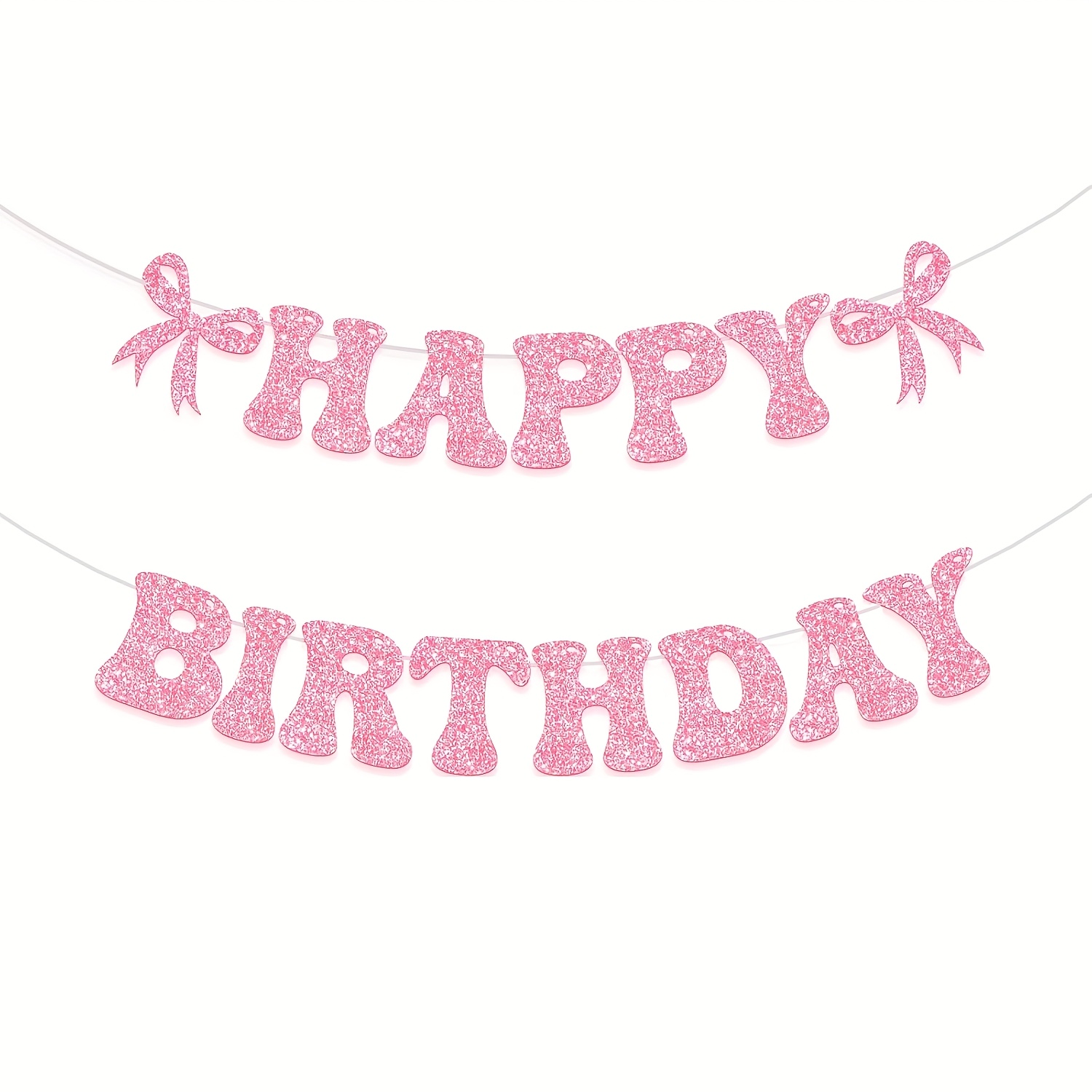 Image of Happy Birthday Banner Wreath With A Pink Bow Theme, Bow Party Decorations, Bow-themed Birthday Party, Shower, And Bridal Shower Party Decoration Banner