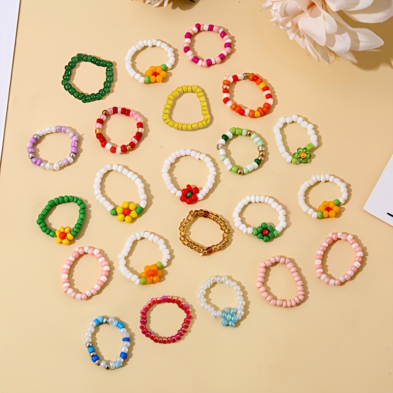 E-shop 10 Stk. – Stil ist zufällig, Hyuna-Stil Blumen-Fingerringe, japanischer/koreanischer Schmuck, farbenfrohe gewebte
