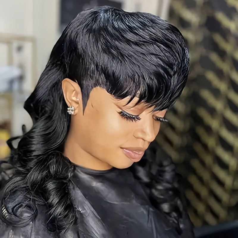 

Chic Cut Wig For Women - 150% Density Brazilian Human Hair, Short Curly With Bangs, Glueless & Lace-free, For Tones, Layered, Full Machine, 1b