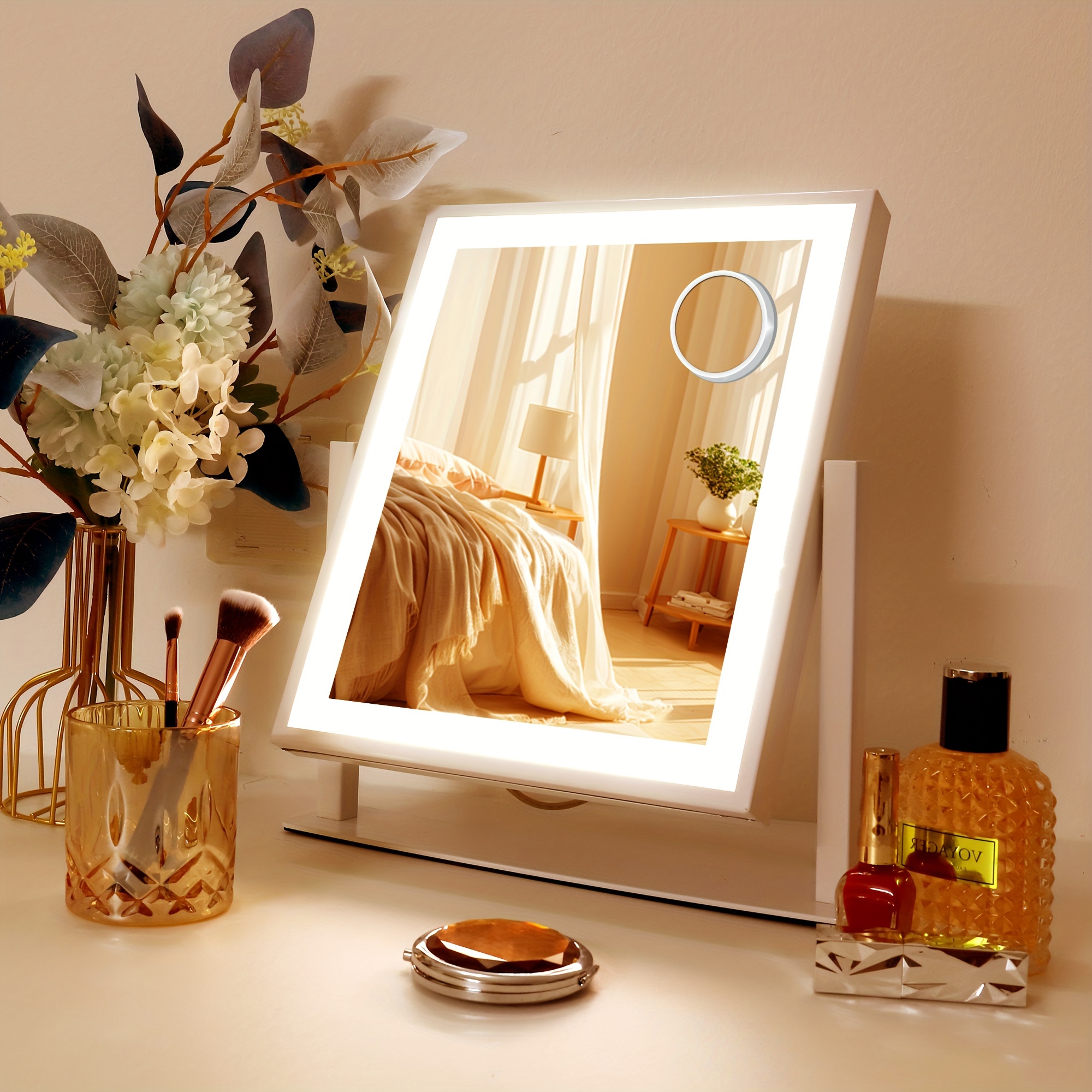 

Vanity Mirror With Lights, Lighted Vanity Mirror With Smart Touch Control 3-gear Dimable Light 360°rotation, Standing Makeup Mirror With Lights White