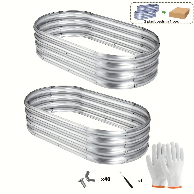 TEMU [galvanized Raised Garden Bed] 2pcs Galvanized Raised Garden Bed Kit - Oval Large Metal Planter Garden Boxes For Vegetables Outdoor