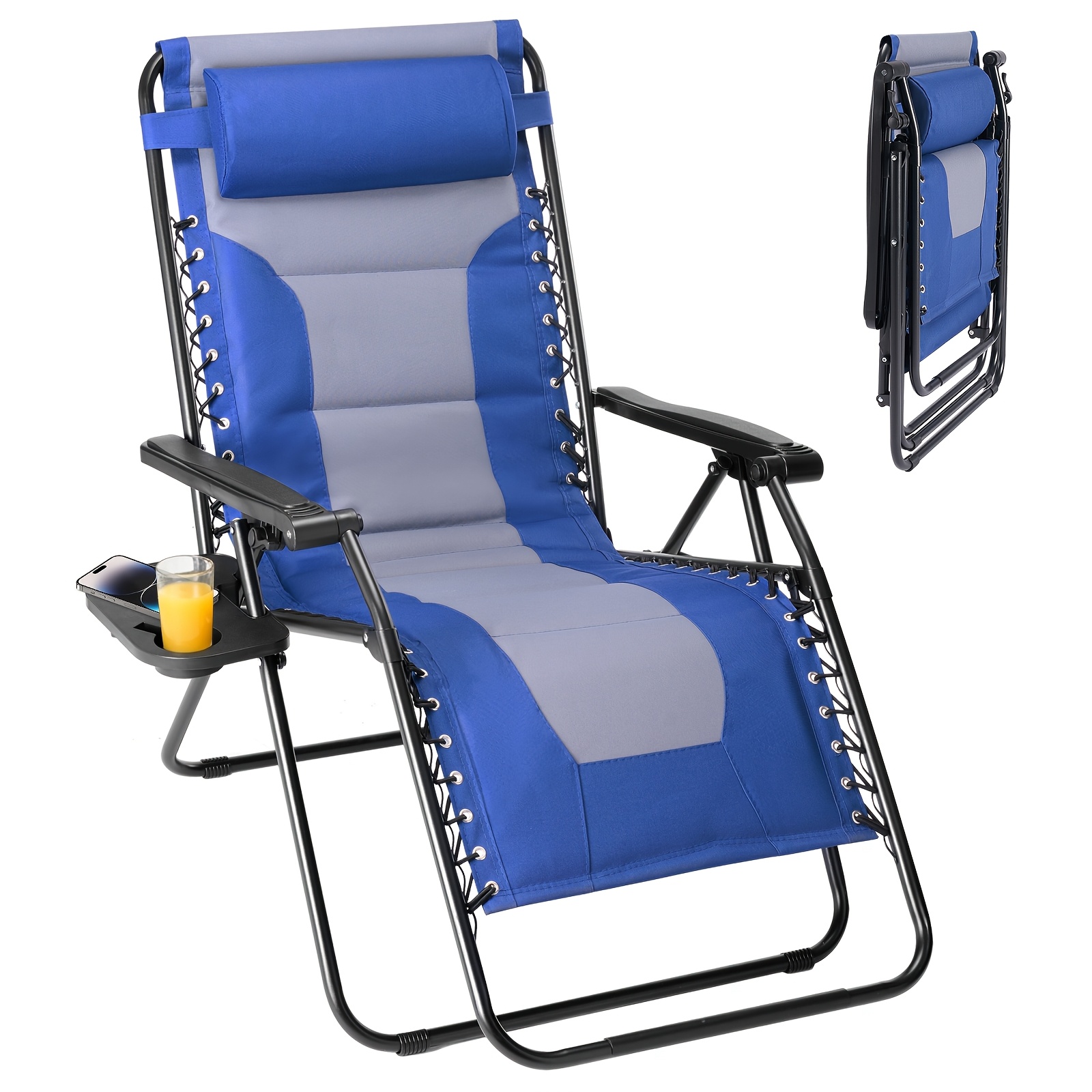 zero gravity lounge chair with cushion 30 extra wide patio recliner 170 degree lay flat design 400d oxford fabric pp cotton filled folding outdoor chair with removable cup holder