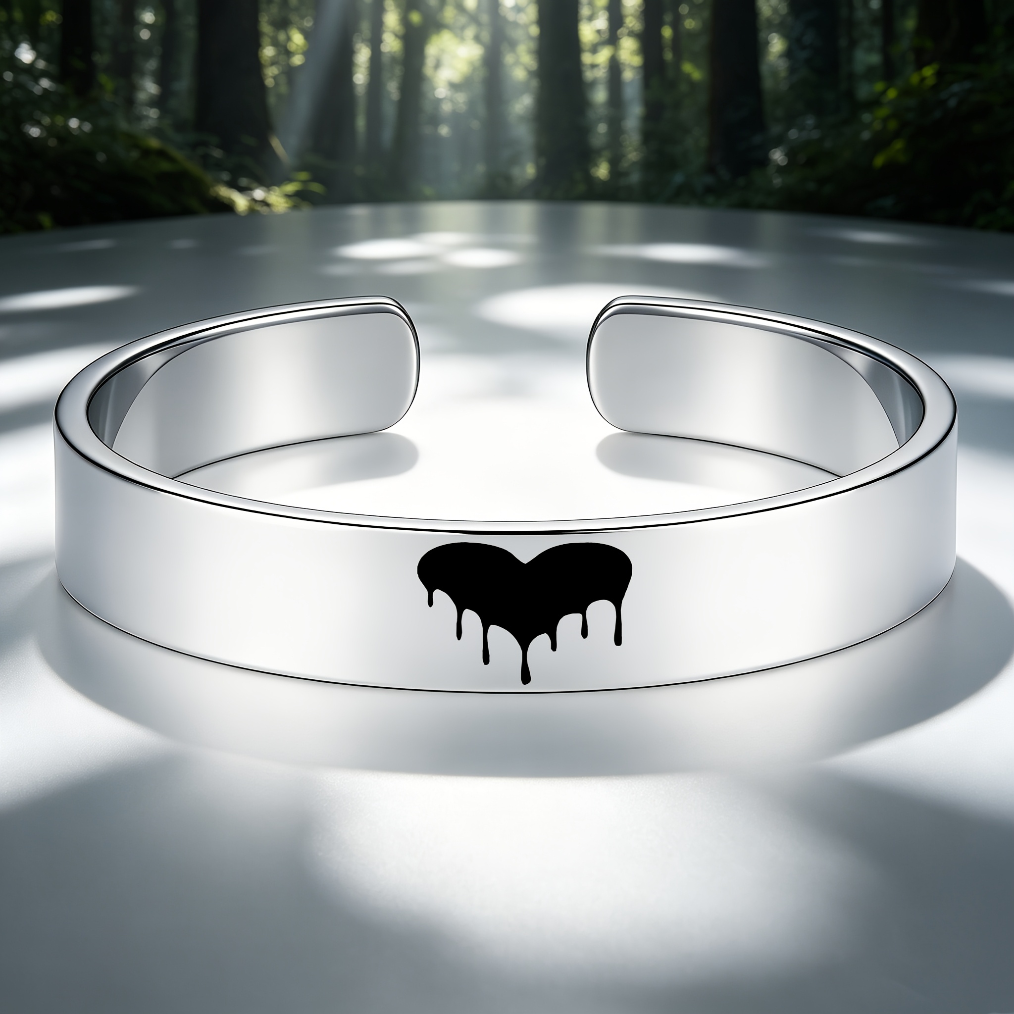 Ink-drip Heart-pattern Stainless Steel Open Bangle Bracelet
