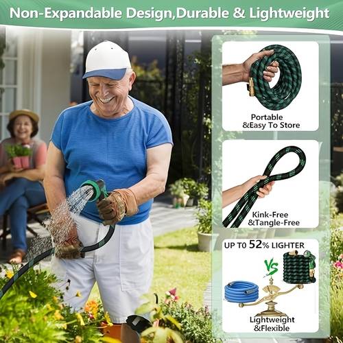 heavy duty garden water pipe 10 15 25 50 75 100 150ft non extendable with 3 4 inch solid brass connectors leak proof design threads suitable for gardening cleaning forestry