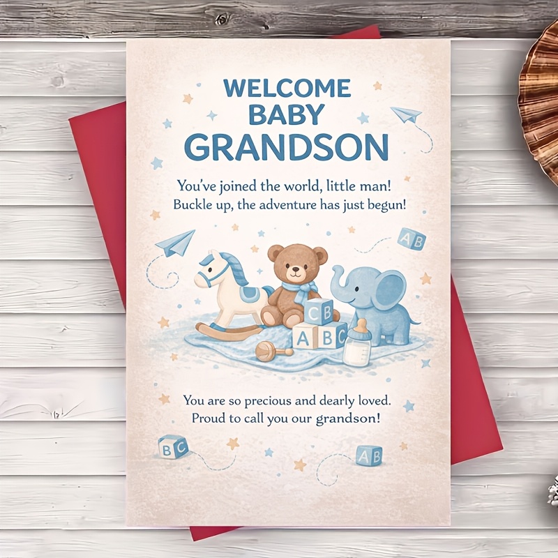 TEMU 1 enveloppe et 1 carte de vœux, bébé petit-fils, Thème bleu, Félicitations nouveau-né, Grands-parents, Famille, Amis, Baby shower, Visite à ,