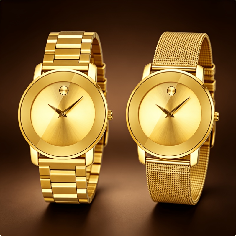 TEMU 2pcs Men's Business Watch Set, Minimalist Quartz Watches, With Alloy Mesh And Steel Bands, Classic & Stylish Men's
