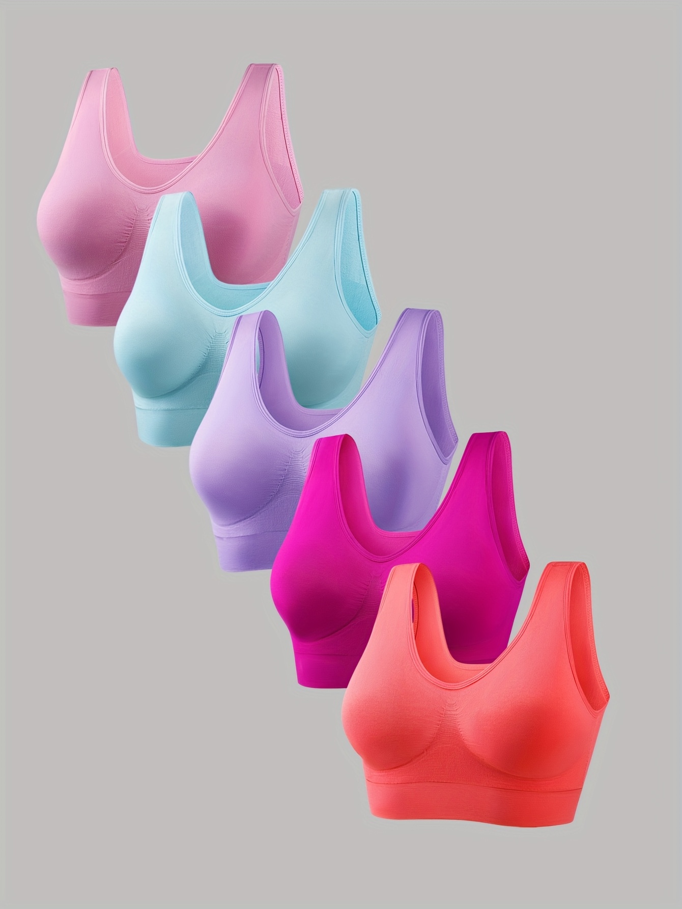 5pcs womens sports bras set plus size solid non padded seamless running versatile bralette