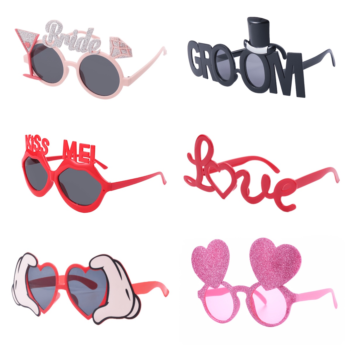 Image of 6 Pack Wedding And Bachelorette Party Novelty Sunglasses - Bride Groom Love Heart Funny Eyewear, Photo Booth Props For Bridal Shower Engagement Party Favors, Perfect For Halloween & Christmas