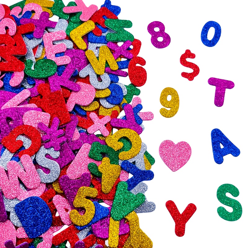 E-shop 140 Stück selbstklebende Glitzer-Schaumstoff-Buchstaben & Zahlen, geeignet für Klassenzimmerdekoration, Bastelarbeiten, Zubehör - Alphabet, 0-9