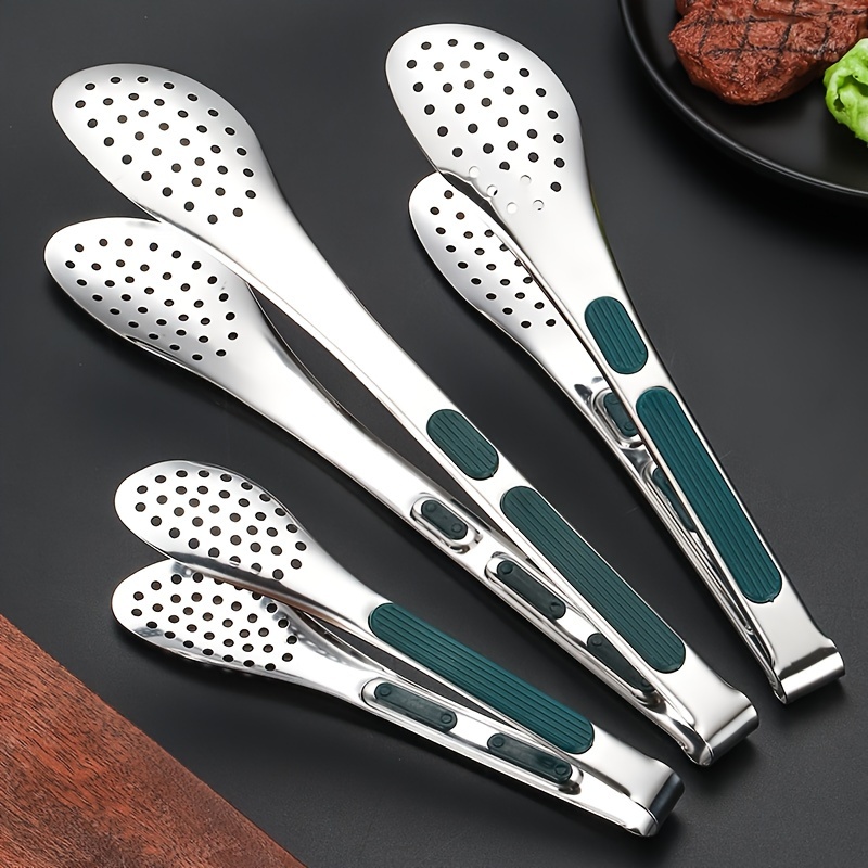 

Stainless Steel Multi-purpose Perforated Food Tongs With Silicone Handles - Perfect For Grilling, Serving, And Cooking Delicious Meals