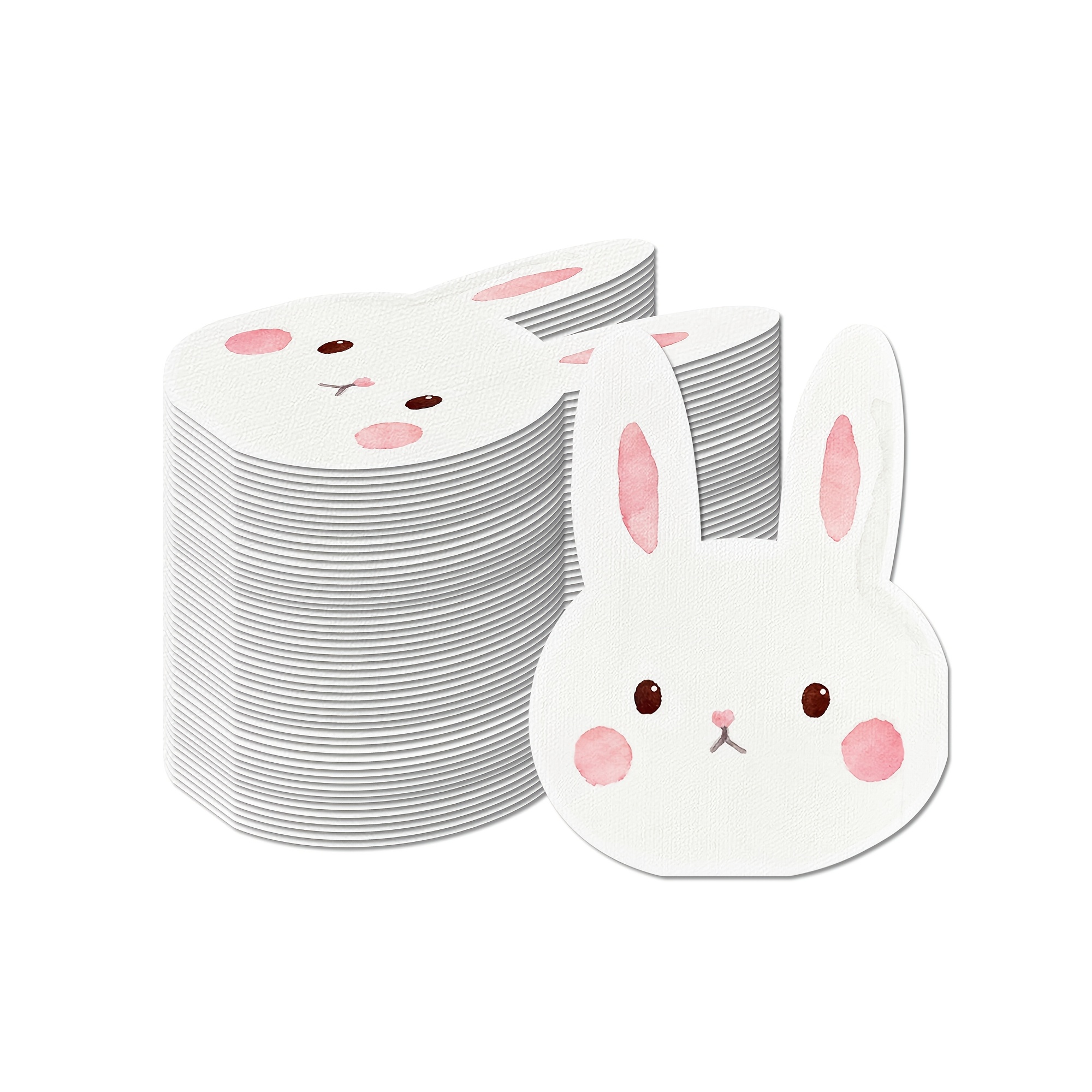 Image of 20pcs Easter Bunny Rabbit Paper Napkins - 2-ply Disposable With Cute White Bunnies & Bunny Ears For Baby Showers, Parties, Spring Picnic Table Decor - Adorable Rabbit Napkin Set 20 Count