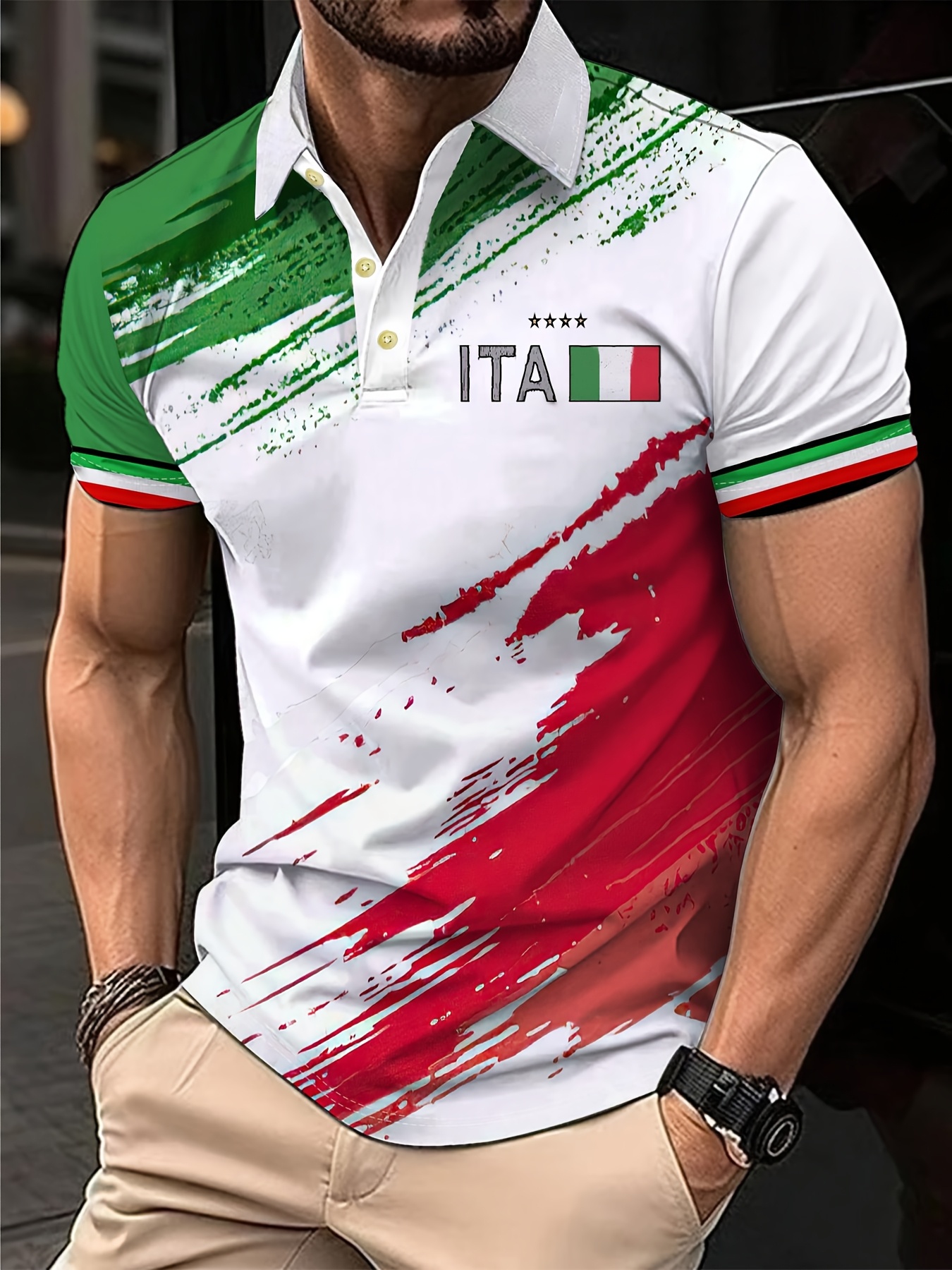 メンズ イタリア国旗プリント 半袖シャツ | temu Temu Japan