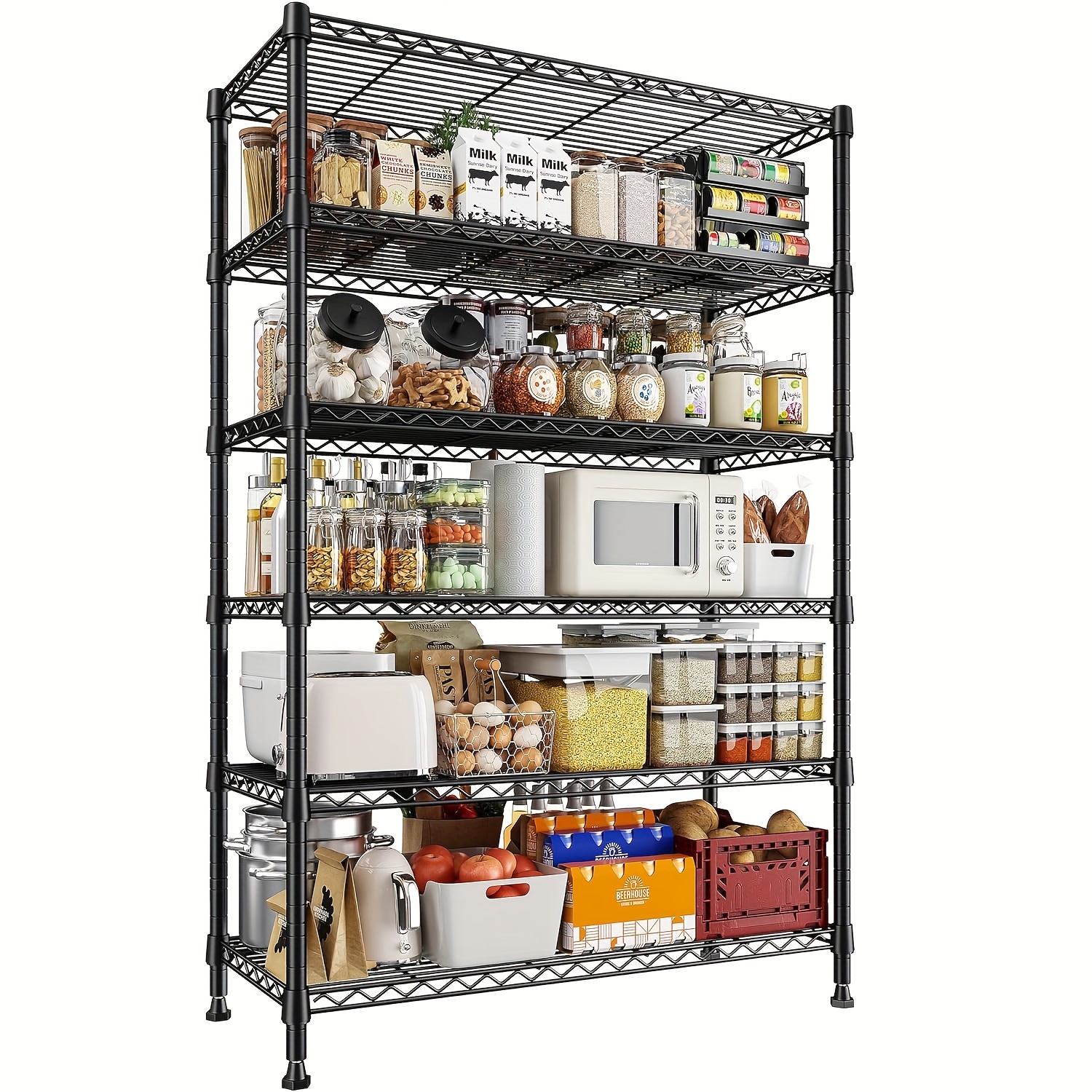 

6 Tier Wire Shelving 71"h Storage Shelves 1200lbs Metal Shelves For Storage Shelf Adjustable Shelving Units And Storage Wire Shelf Storage Rack Shelf Metal Shelving, 71"h X 29"w X 14"d