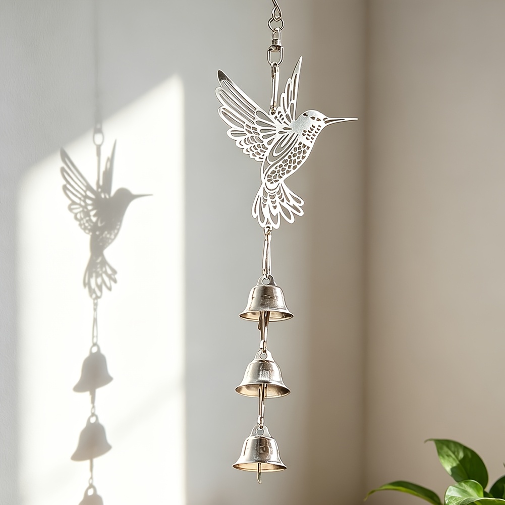 TEMU Boho Hummingbird Bell Wind Chime, Hollow Metal Bird Hanging Charm For Yard Decor & Housewarming Gift
