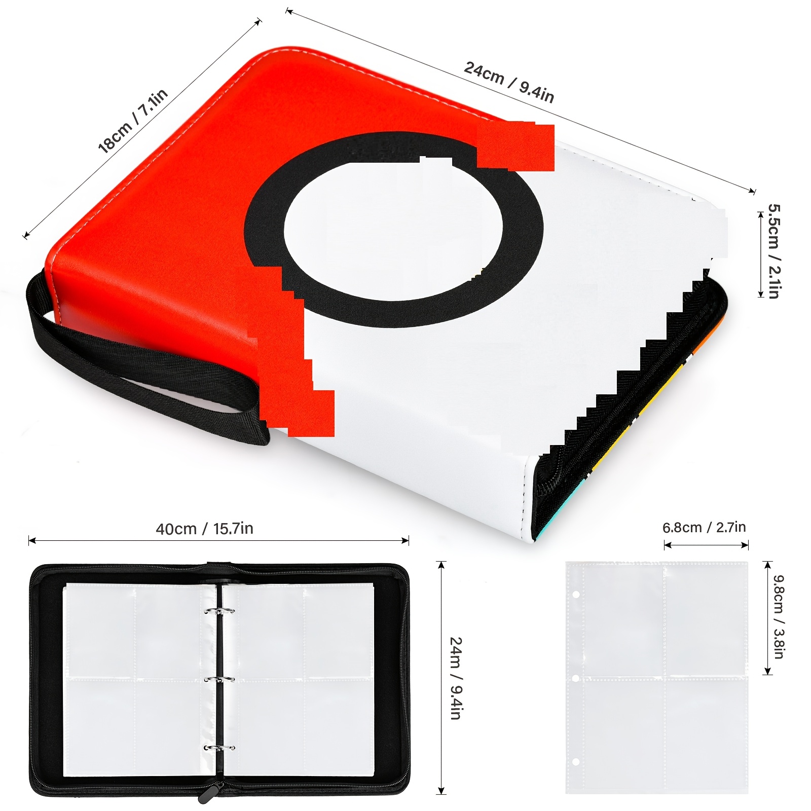 Trading Card Binder, Pu Material, With Zipper, 50 Pages, 400 Card Slots, Portable Storage (red)