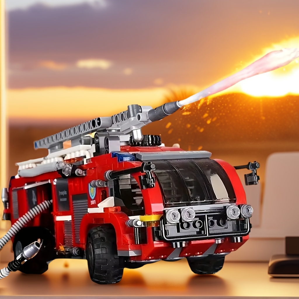 Red Fire Truck Building Block Model, Medium Difficulty
