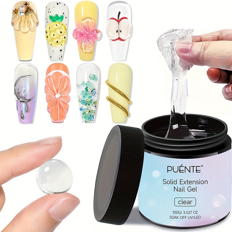 PUENTE 100g Gel Builder for Nails - Clear, Non-Stick Hand, 3D Sculpture Modeling Carve Rhinestone Glue Gel - Easy to Operate, Odorless, Soak Off LED Nail Art Gel, for Home Nail Salon Us