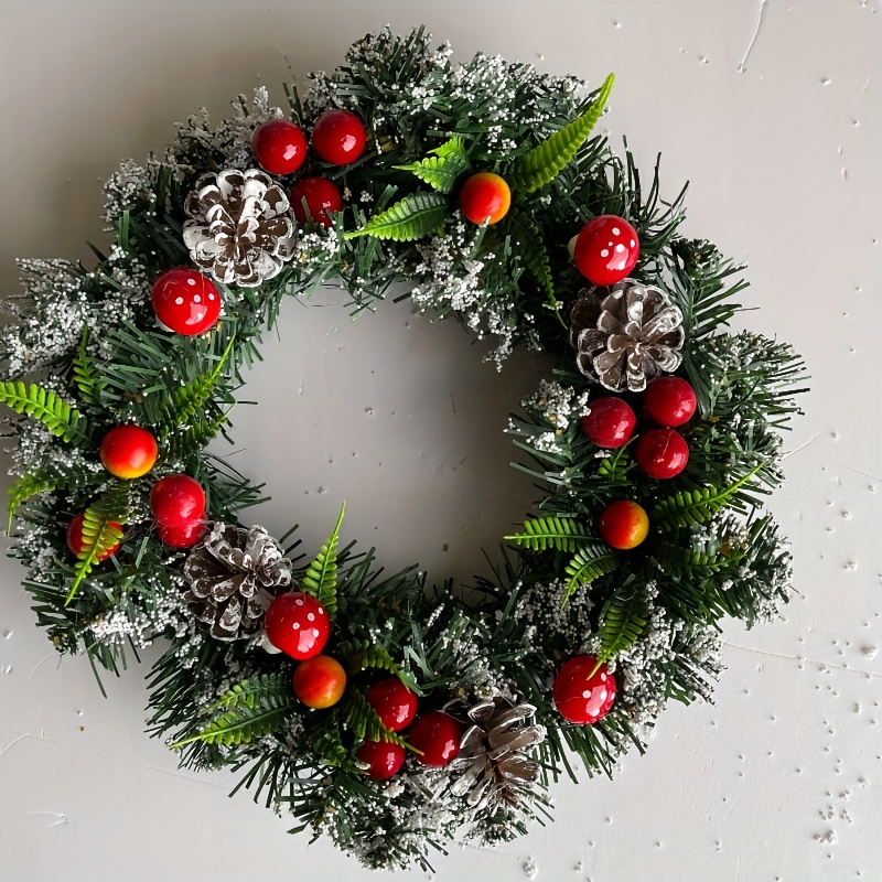 

1pc Christmas Wreath, 20cm/30cm Handcrafted Snow-like Design, Red Berries & Mushroom Accents, Contemporary Wall Hanging Holiday Decor For Home & Commercial Use, No Electricity Required