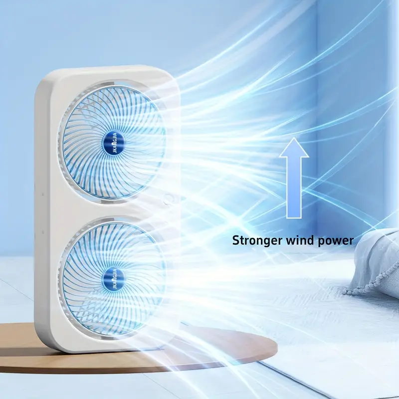 dual head fan with 1800mah large capacity battery adjustable wall mountable for bedroom office dorm camping durable plastic usb rechargeable high velocity feature quiet fan modern wall fan durable plastic fan details 8