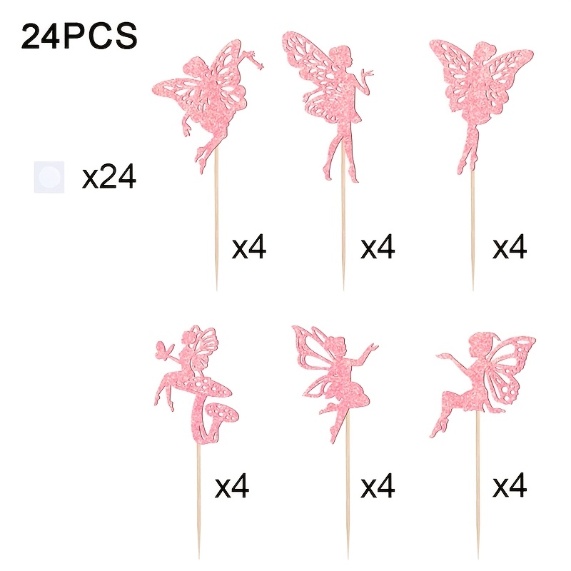 Image of 24 Fairy Cake Toppers, Shiny Cake Decorations For Weddings, Bridal Showers, Birthdays, Gift Parties, Princess Themed Party Cake Decorations, No Feathers
