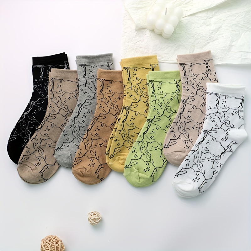 TEMU 5 Pairs/8 Pairs Women's Kitten Pattern Short Mid-calf Socks