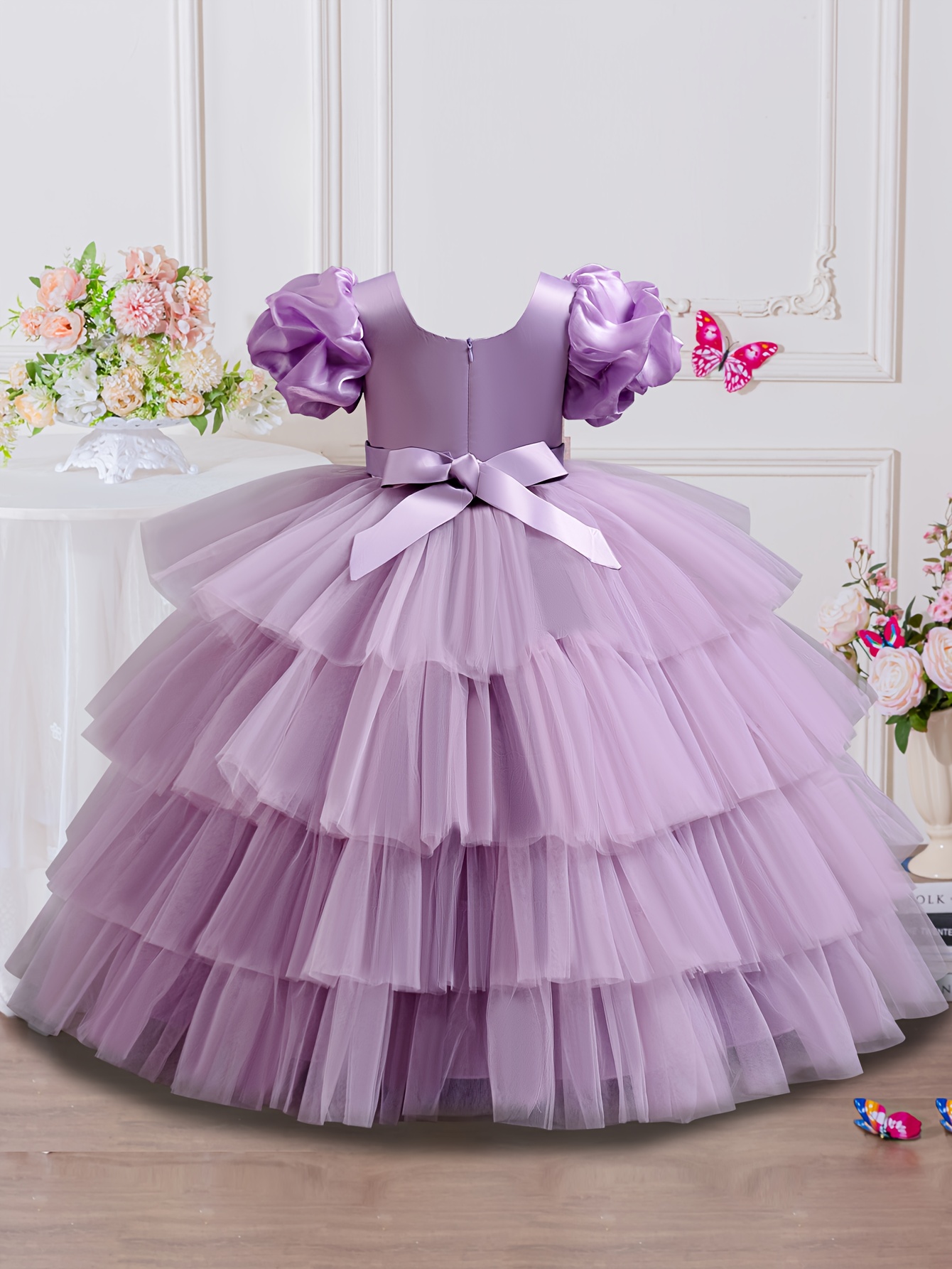 Girl's Irregular Bubble Sleeve Dress, Princess * Wedding Dress, High-End  Children's Dress, Layered * for Performances