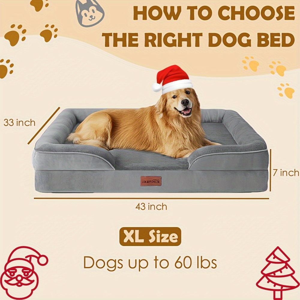 TEMU 1pc Dog Bed For Extra Large Dogs Dog Sofa Beds, Supportive Foam Pet Couch Bed With Removable Washable Cover, Soft Lining And Bottom, Grey, 3
