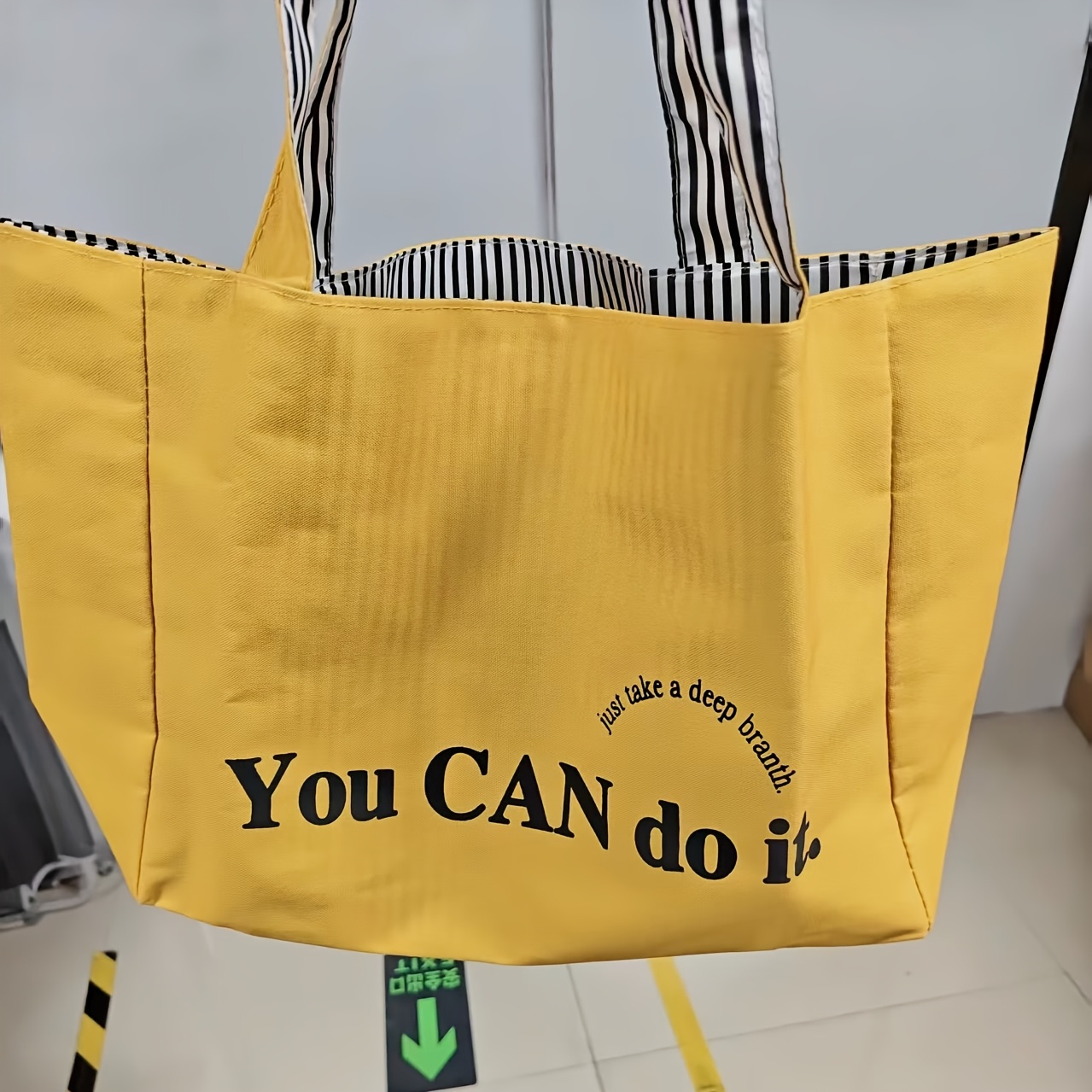 TEMU Stylish Striped Printed Letter Reversible Shopping Bag, Mommy Shoulder Bag, Tote Bag, Durable For Everyday Work, Travel, And Beach Use - Women's