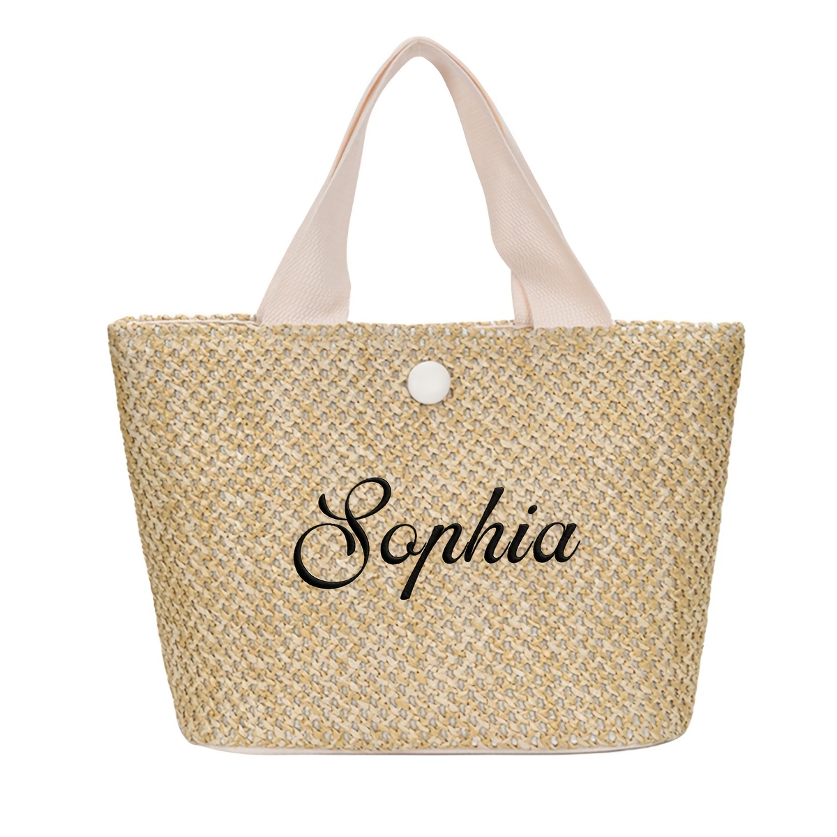 TEMU Borsa intrecciata personalizzata con ricamato, borsa a spalla personalizzata per d', borsa tote da spiaggia intrecciata personalizzata di grande