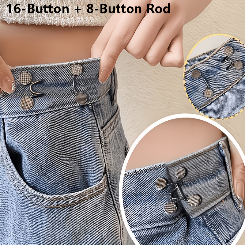 TEMU 24 Stück Verstellbare Jeans-Taillenbänder für Damen - Robuste Metallschnallen, Nahtlose Sofort-Passform für Jeans/Hosen/Kleider - Schneller