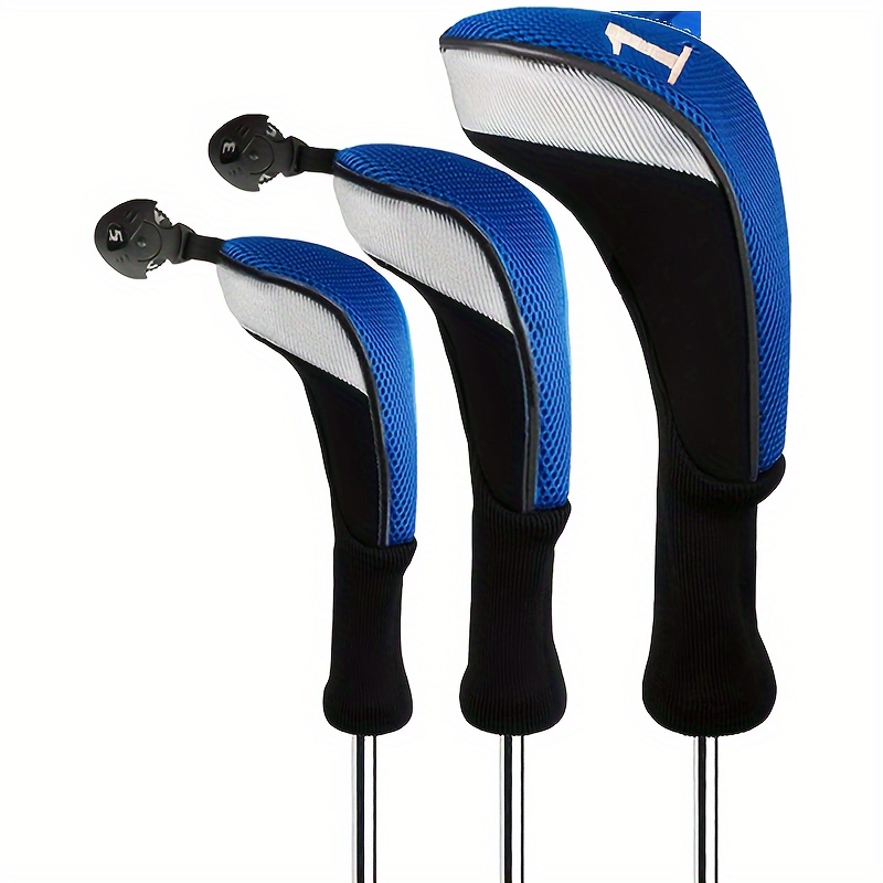 Image of Gkandi Golf Wood Headcovers 3pcs Set Driver Hybrid Interchangeable Number Tag, Golf Club Covers Protective Zipper Wood Clubs