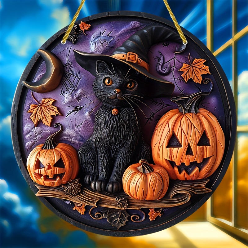 

1pc, Halloween Cats And Pumpkins Decor, Sun Catcher, (6"x6") Round Ornament, Whimsical Window Garden Decor, Ideal For Porch Wall Art, Outdoor Seasons Decorations, Perfect Birthday Or Holiday Gift