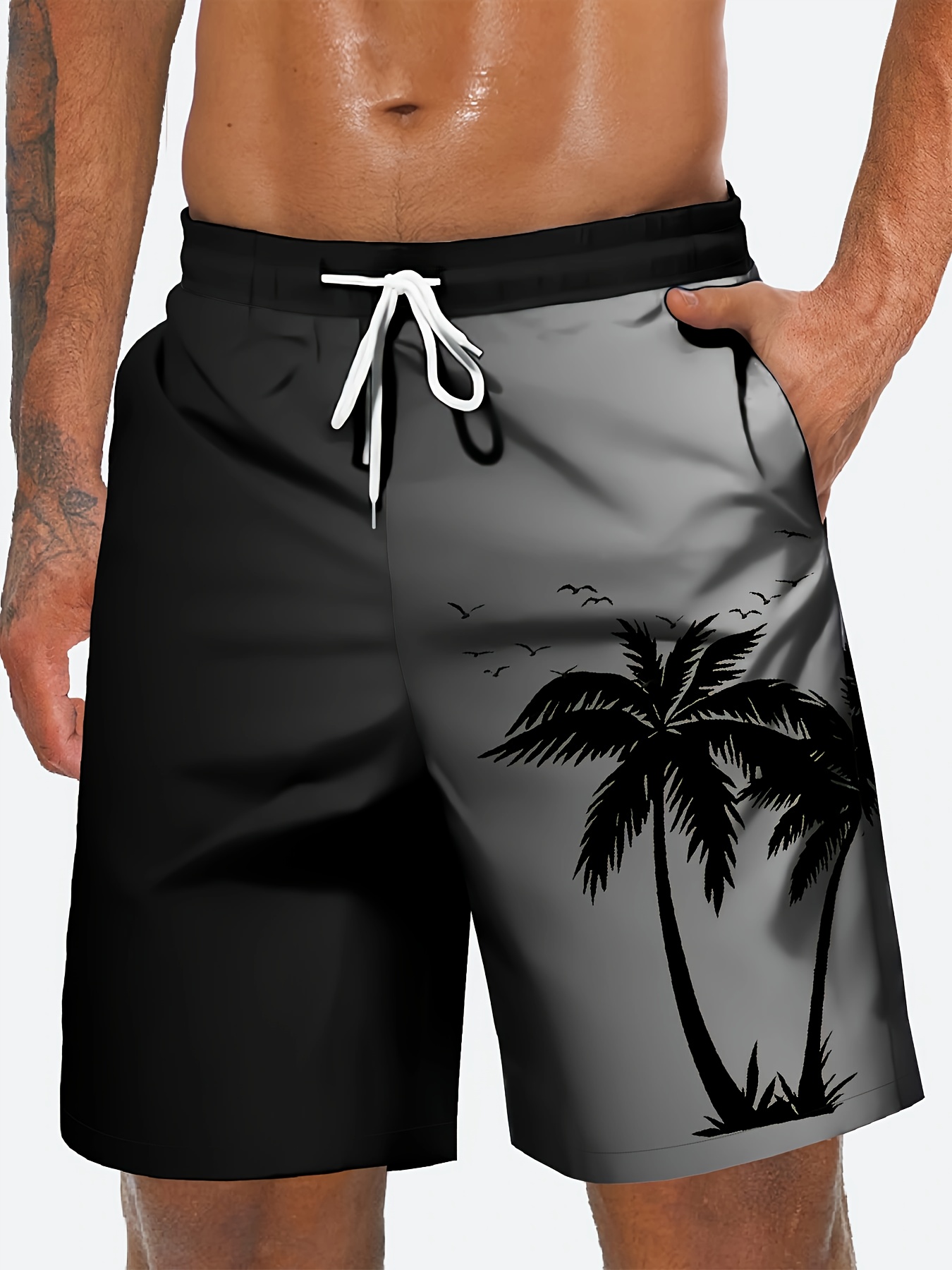 Coconut Tree Print Men's Chic Gradient Drawstring Shorts - Temu Portugal