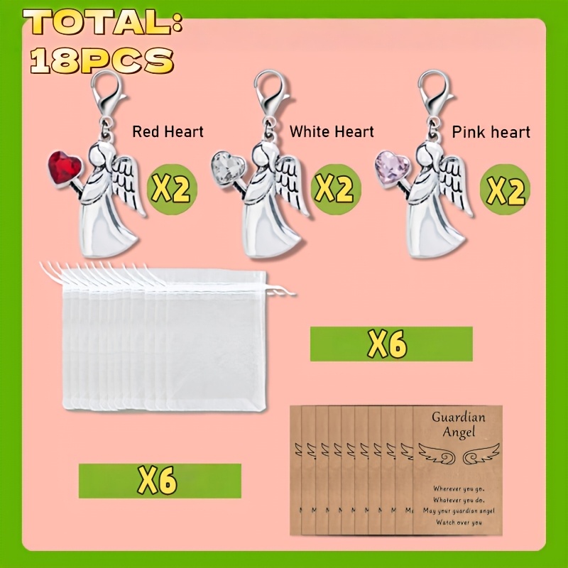 Image of 18pcs Keychain Set Includes 6 Cards + 6 Keychains + 6 Organza Bags. New Year Gift, Valentine's Day Gift, Best Friend Or Couple Gift