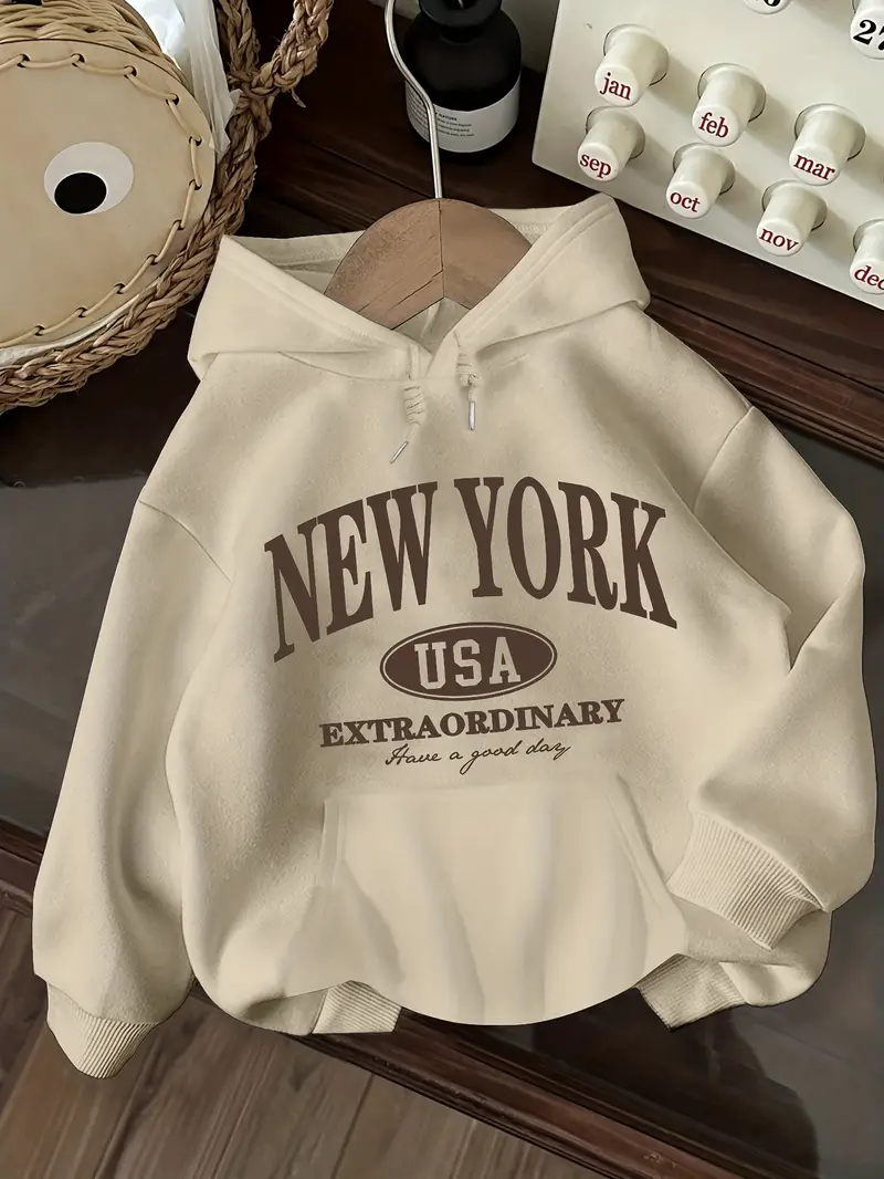 sweat à capuche pour femme bleu marine usa avec imprimé de lettres - pull décontracté à manches longues avec lettrage, coupe régulière, chaud pour l hiver Détails du produit 0