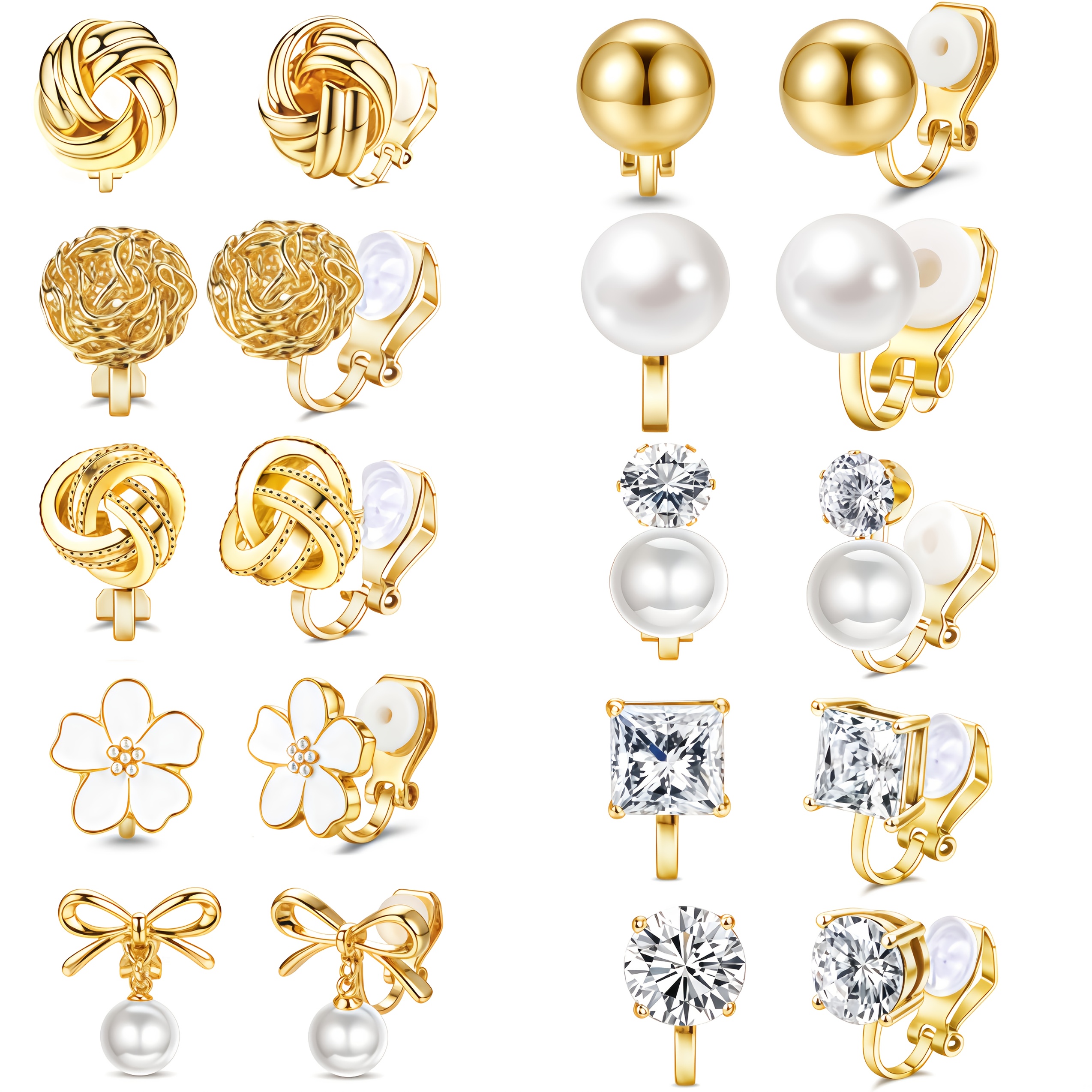 TEMU 10 de Aretes de Clip en Aleación Dorada para Mujer, Estilo Colgantes de Sin Perforación con de Perla y Diamantes de de Vidrio, Elegante Joyería