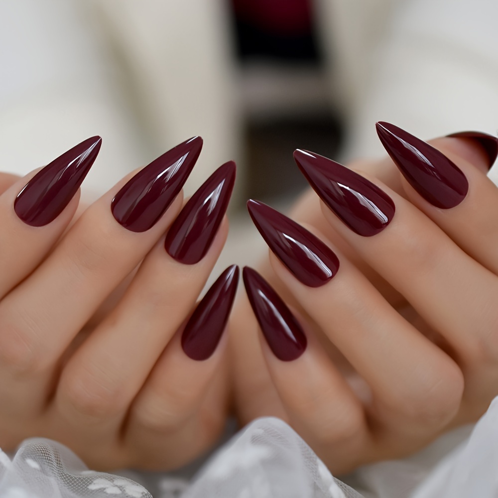 E-shop Aufklebbare Kunstnägel im Halloween-Stil, tropfenförmig, tiefbraun mit glänzendem Finish, geeignet für die Handschönheit von Frauen