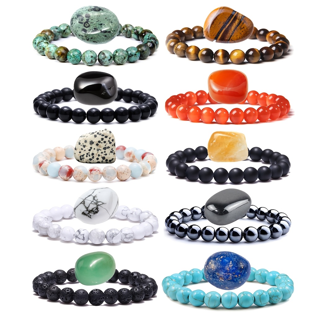20 Natural Stone Beads Elastic Hand Chain for Polished Stone Collect