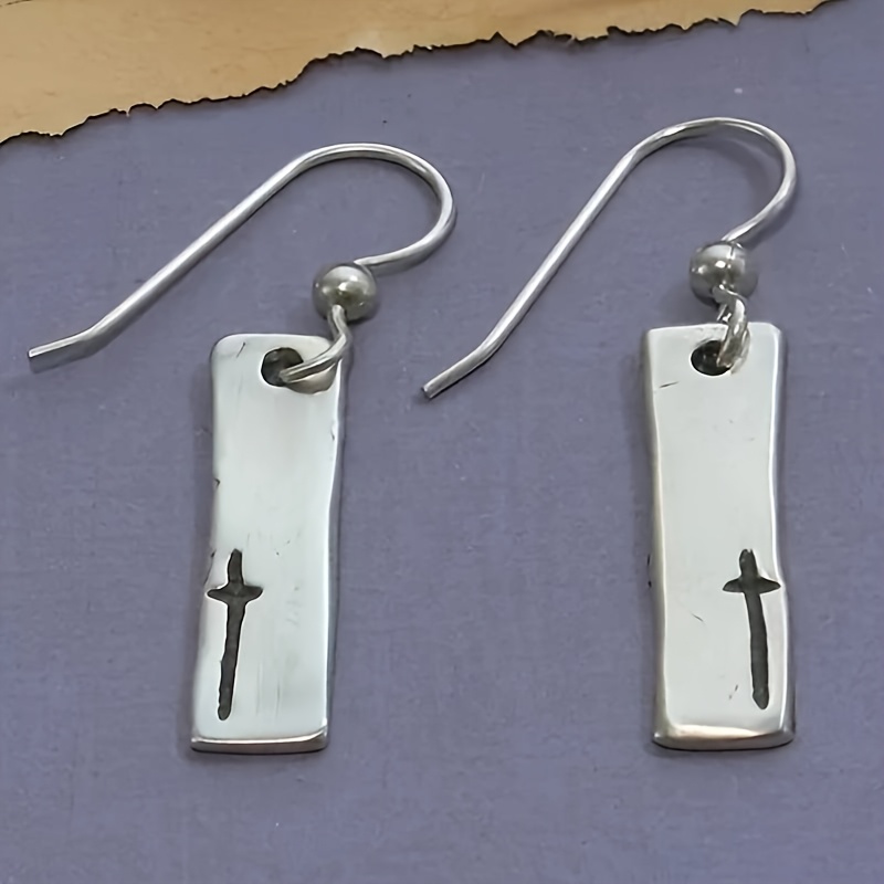 Minimalist Cross Relief Plate Pendant Earrings