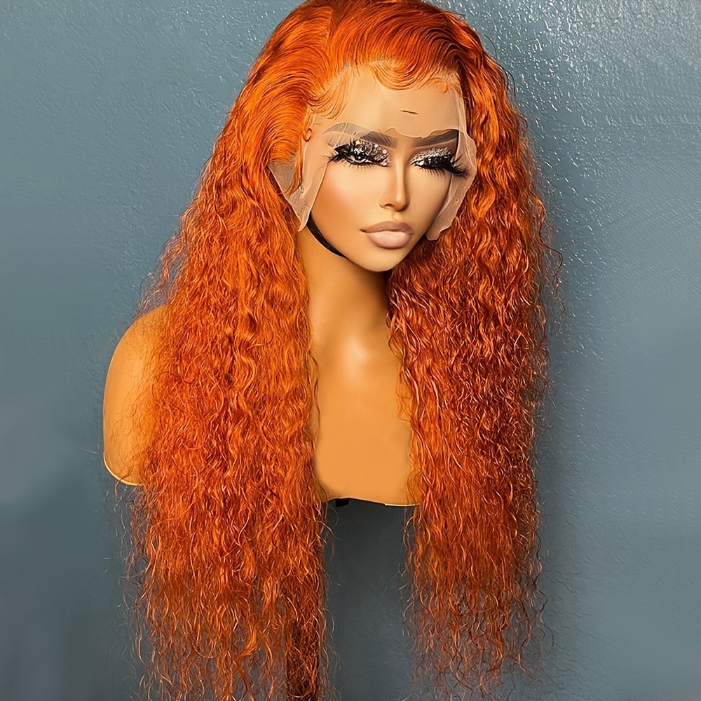 

13*4 Inch Orange Lace Front Wig Curly Wave Synthetic Lace Front Wigs For Women Ginger Heat Resistant Fiber Long Loose Curly Glueless Wigs For Daily Use