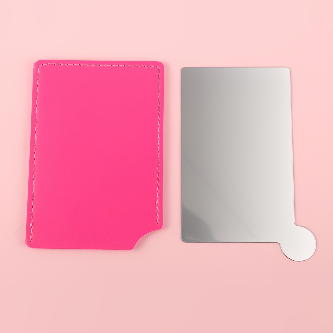 TEMU Solid Color Pu Single-sided Stainless Steel Handheld Mirror - Portable, Battery-free, Polished Surface, Durable & Stylish For Travel, Home, Or