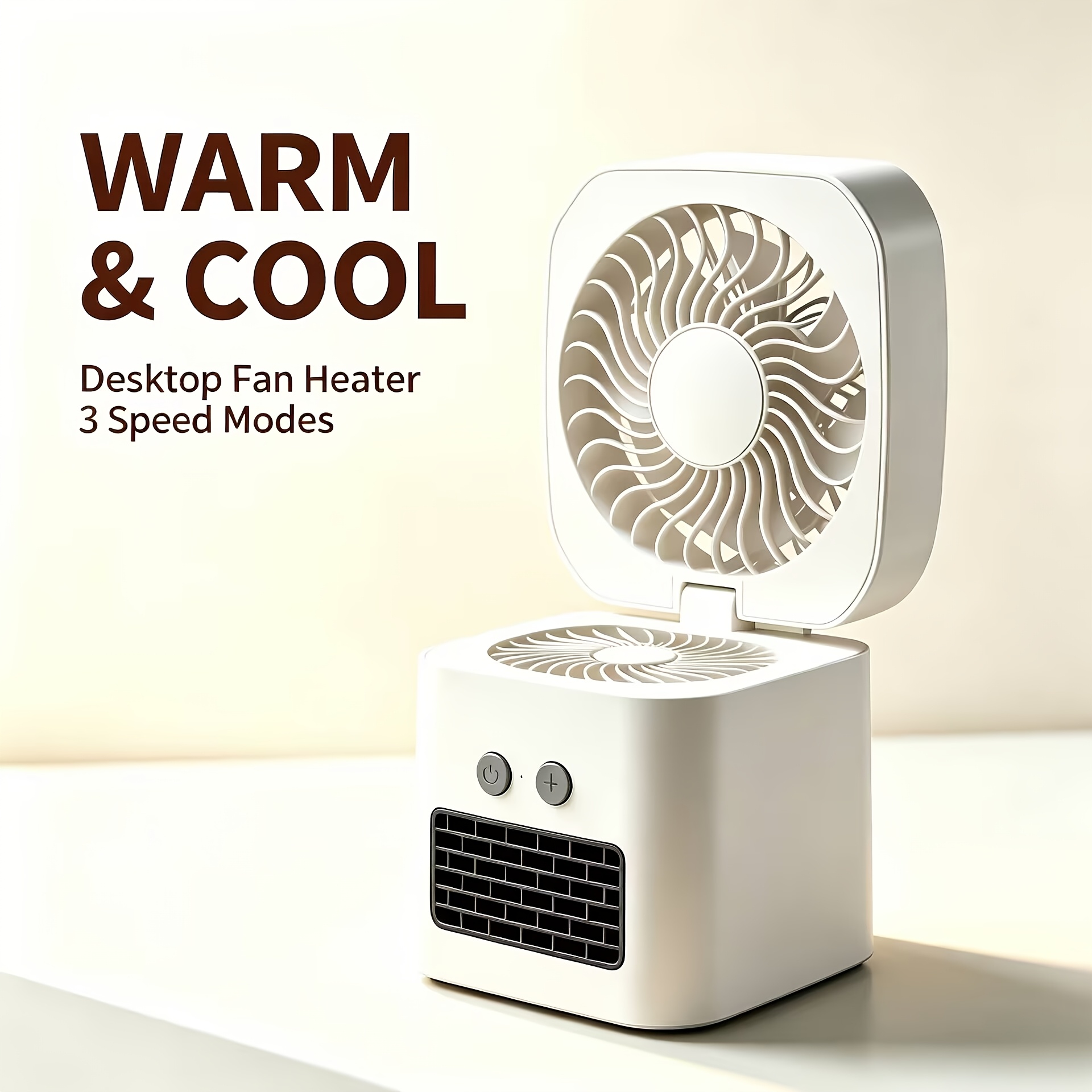 TEMU Dual-use Desktop Hot And Cold Small Fan, Portable 350w Electric Heater With Three-speed Wind Control, For Home Office Desktop, Silent Mobile,