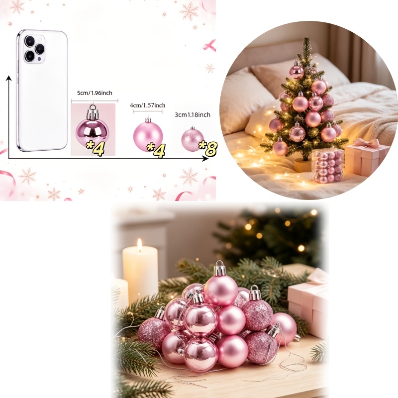 TEMU 16-pack 3 Styles Of Mixed Artificial Christmas Balls, Suitable For Perfect Indoor/outdoor Holidays, Christmas Tree Decorations, Wedding Party